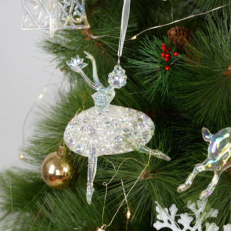 Christmas Tree Acrylic Crystal Pendant Clear Snowflake Bell Elk Xmas Tree Hanging Ornament Chrismas Home Dec 2025 New Year Gifts