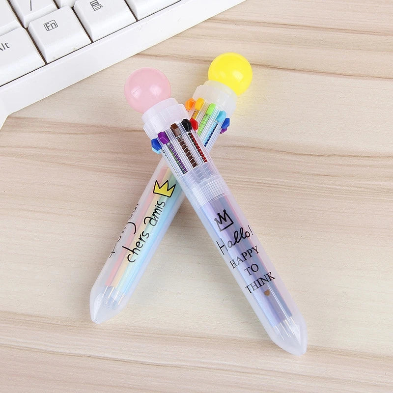 1Pcs Creative Multicolor Office School Ballpoint Pen For Kids Gift Fashion 10 Colors Stationary Writing Pens Simple Signing Pen