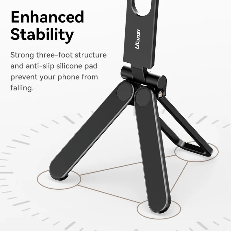 ULANZI MA26 Foldable Phone Tripod -Pocket Cell Phone Vlog Video Tripod Aluminium Desk Stand 2 Cold Shoe Selfie Stick for iPhone