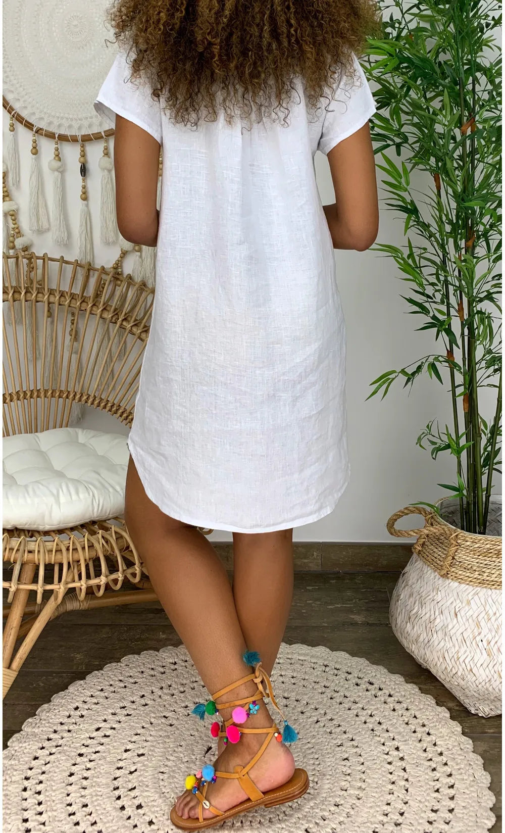 Plus Size 4XL 5XL Women Short Sleeve Dress Casual Loose V Neck Cotton Linen Mini Dress 2024 Summer Beach Sundress Female Dress