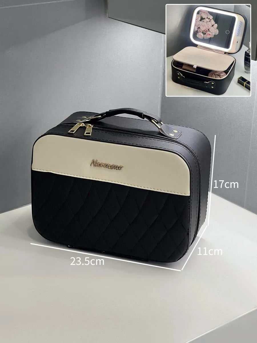 LED makeup bag with mirror large capacity cosmetics portable makeup professional with makeup box storage bag wholesale