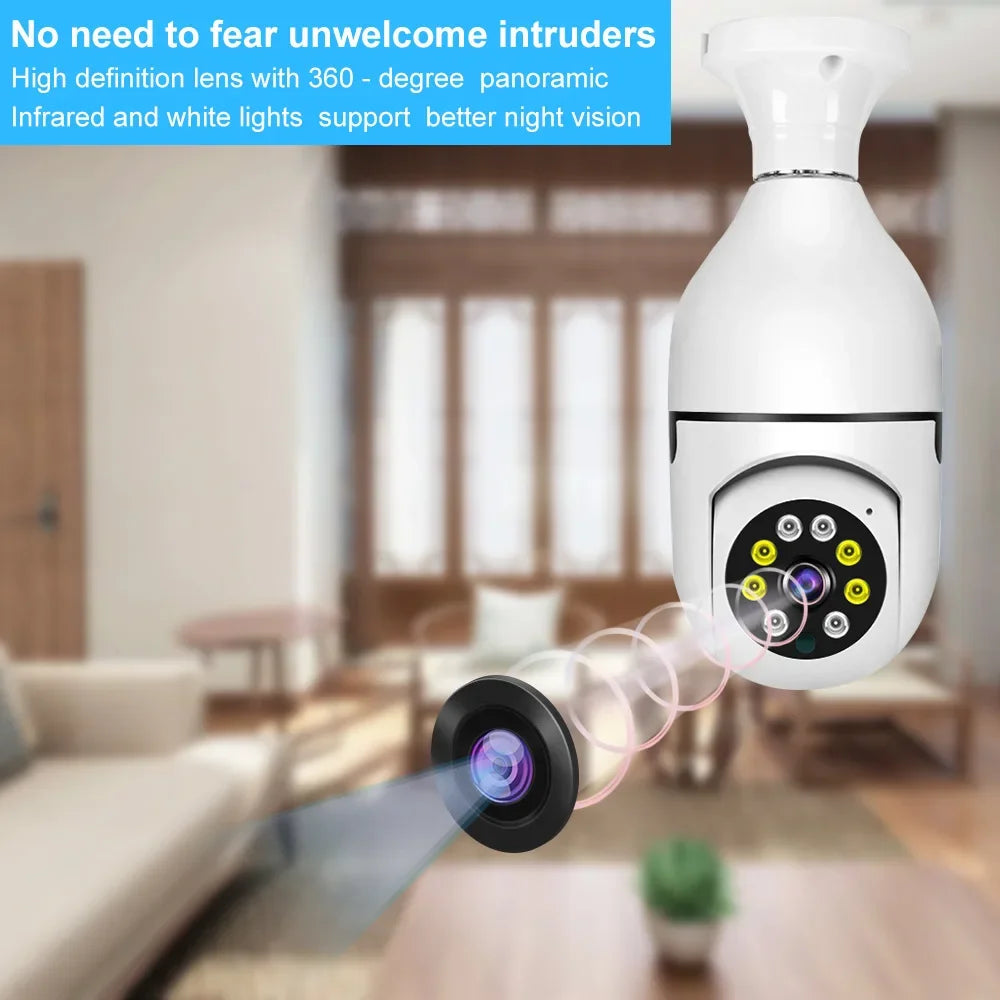 E27 Bulb Wifi Camera Full Color Night Vision House Surveillance Cameras Automatic Human Tracking 4X Zoom Indoor Security Monitor