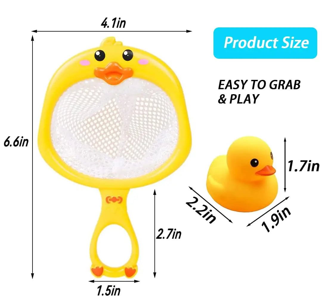 Baby Bath Toys for Kids Bathtub Duck Toy Set,Kids Floating Bath Toys with 6 Pcs  Ducks Fishing Net, Bathroom Toddler Toys Water