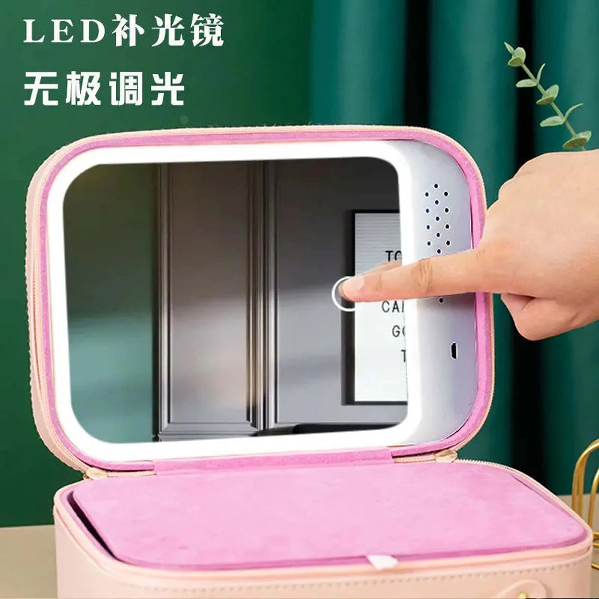 LED makeup bag with mirror large capacity cosmetics portable makeup professional with makeup box storage bag wholesale