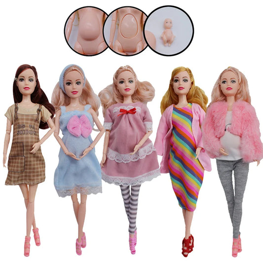 Educational Toy Pregnant Dolls for Children with Two Babies and Random Shoes Accessories Fashion Clothes Gift for Barbie Games