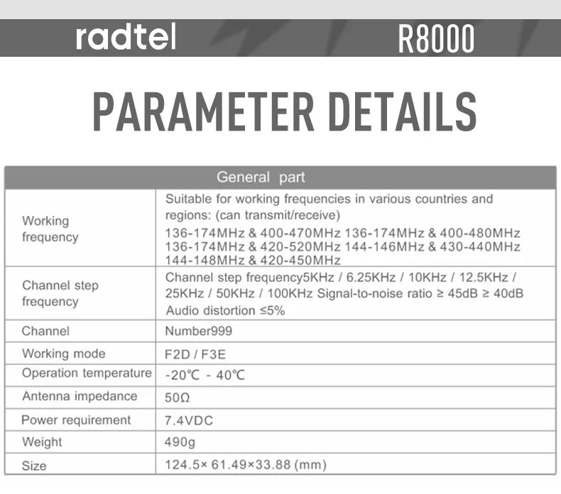 Radtel R8000（APX-8000） 136-174/400-520Mhz Ham Radio Dual Display Air Band Walkie Talkie Long Range Portable Two-Way Radio