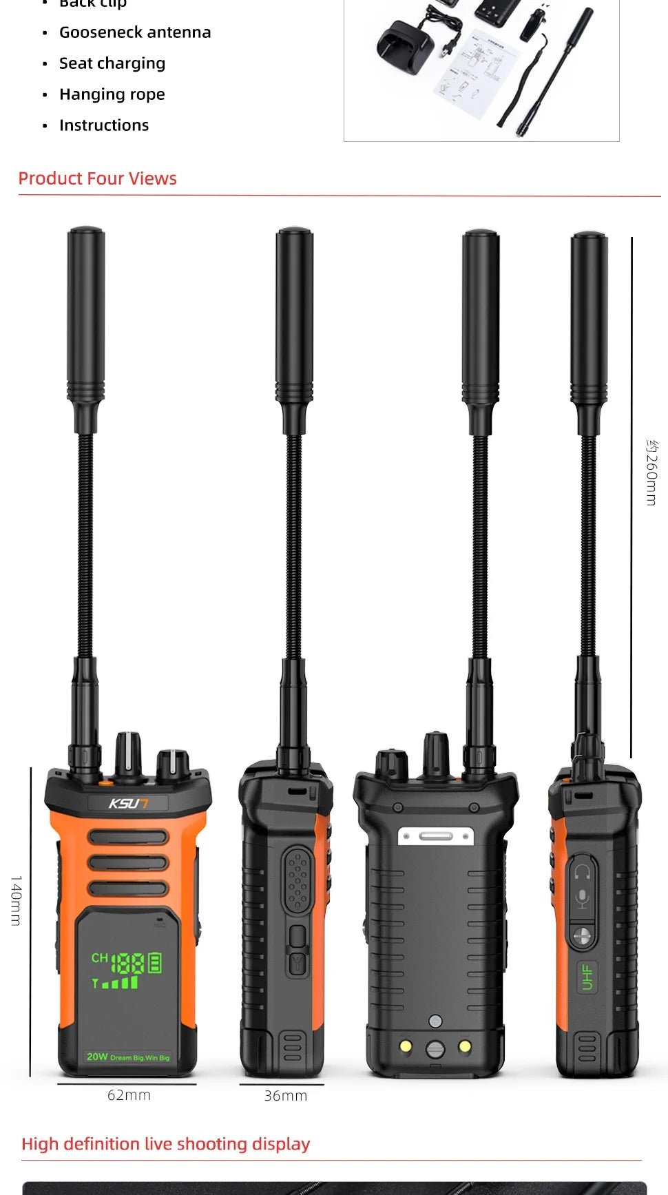 KSUT Professional Radio Walkie Talkie 20Watt Long Range Powerful Two Way Radio Station Portable UHF Transceiver Wireless Device