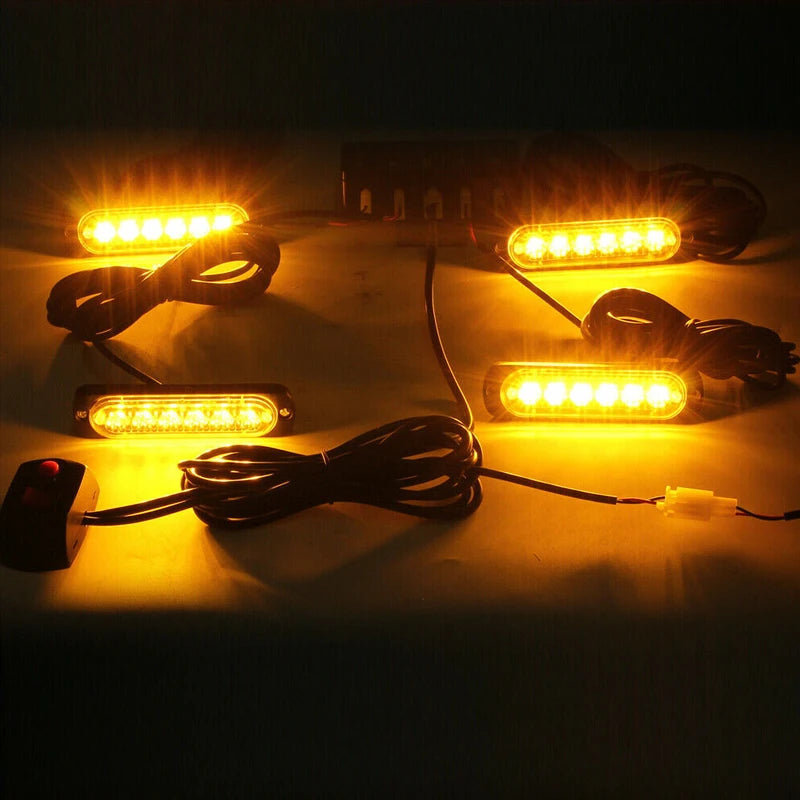 4pcs 6LED 12V Wired/wireless remote control Recovery Strobe Marker Light Flashing Light Bar Beacon Car Truck Warning Flashing