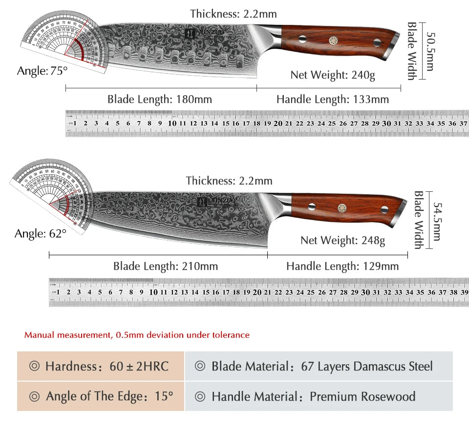 XINZUO 1PCS or 3PCS Kitchen Knife Sets Japanese Forged Damascus Steel Chef Santoku Knives Stainless Steel Rosewood Handle