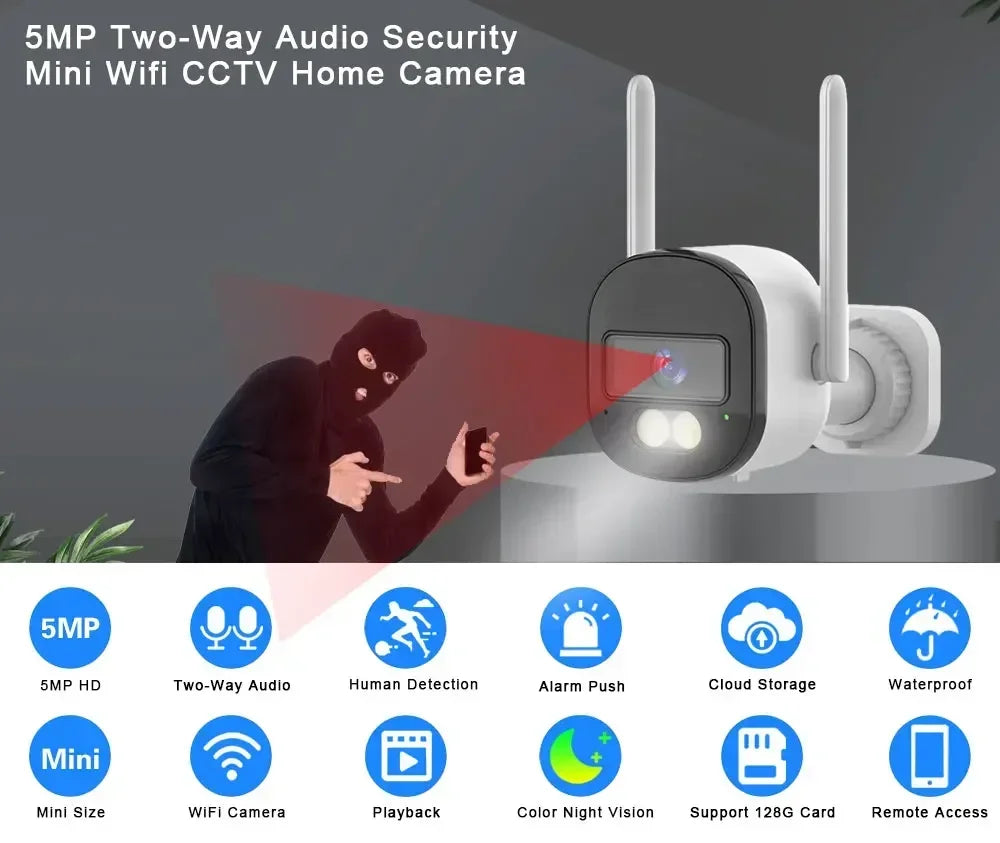 5MP Tuya Smart Wifi Camera Outdoor Wireless Video Monitor Surveillance CCTV Home Security Protection Network IP Bullet Cameras