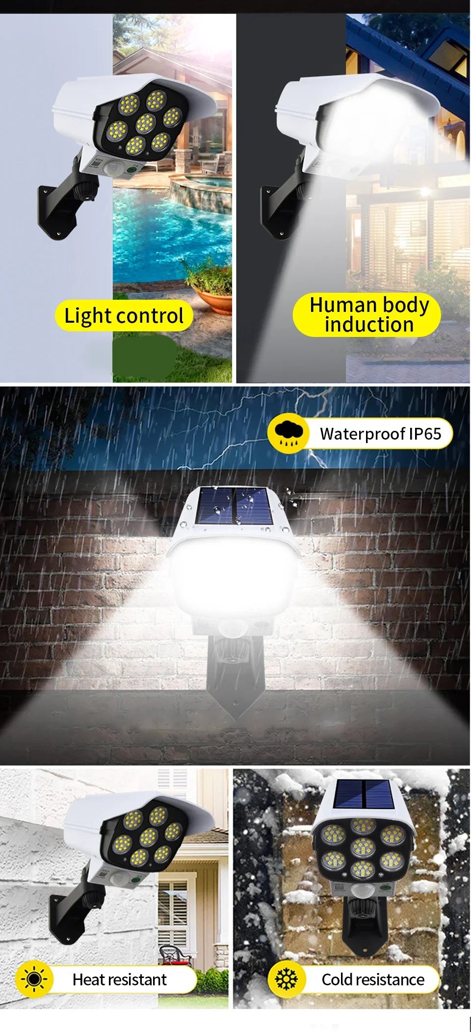 JVEE 77LED Solar Lights Outdoor Waterproof Motion Sensor Dummy Camera Spotlight Wall Street External Solar Lamp Garden Light