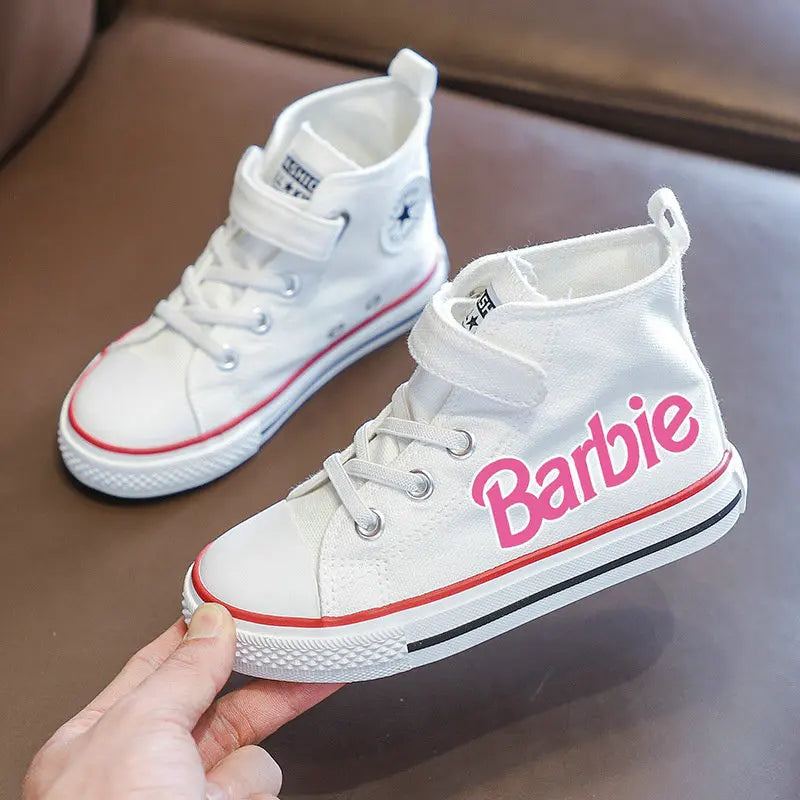 Girls Barbie Shoes Kids Cute canvas Shoes Student Outdoor Children Tennis Shoes Sport Baby Casual Sneakers White Shoes Size26-36