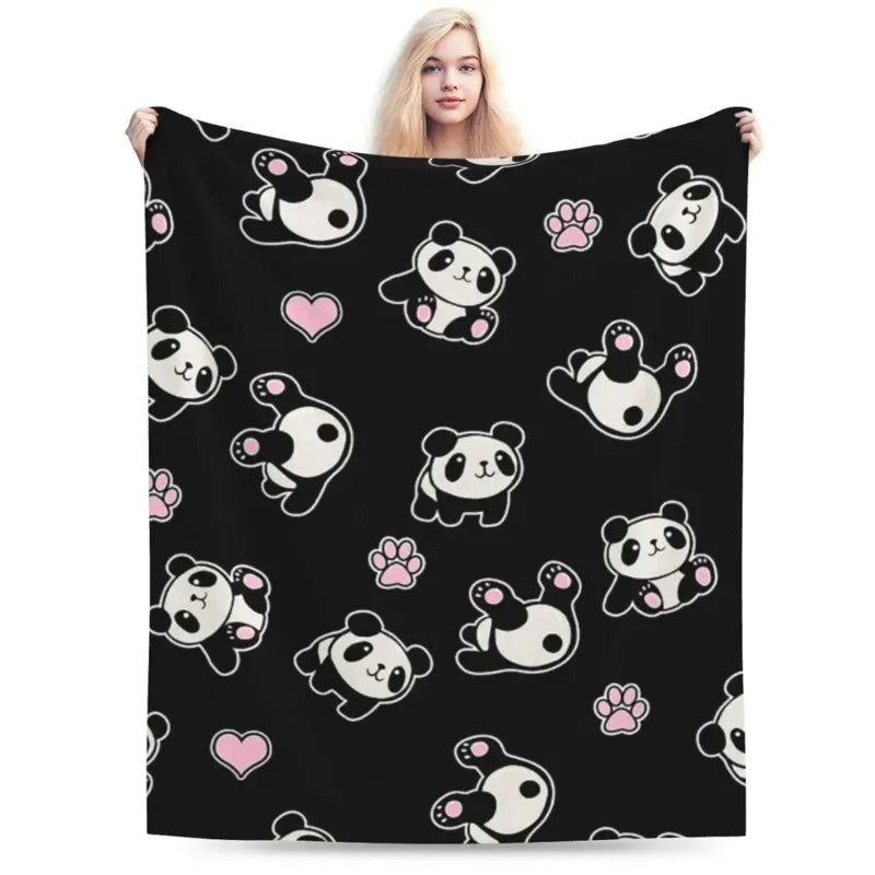 Panda Cute Animal Blankets Soft Warm Flannel Throw Blanket Bedspread for Bed Livingroom Picnic Travel Home Sofa