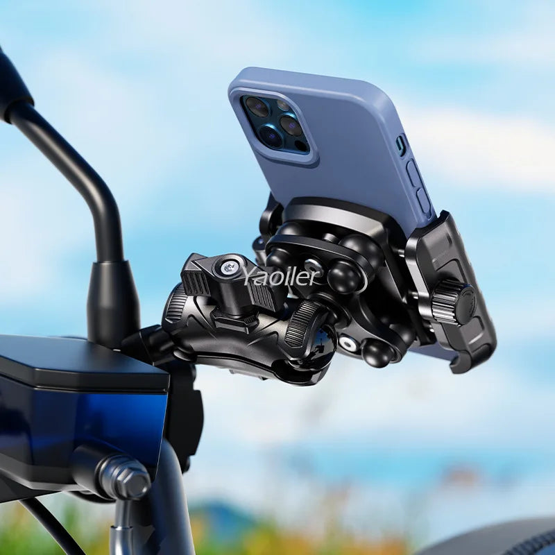 Aluminum Anti-Vibration Motorcycle Phone Mount Holder 1s Lock Camera Friendly Anti-Theft Handlebar for Bike Bicycle Scooter ATV