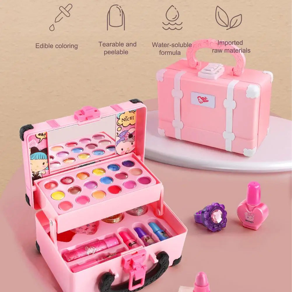 Kids Makeup Kit For Girl Washable Safe Cosmetics Toys Set Children Makeup Cosmetics Playing Box Play Set Safety Non-toxic Toys