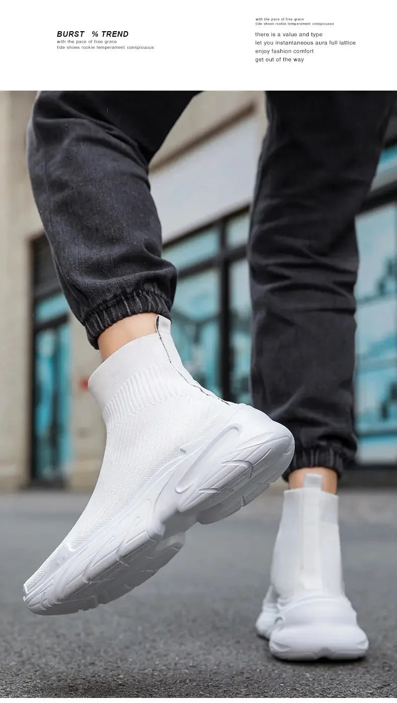 Sneakers for Men Fashion High Top Sock Shoes Autumn New Breathable Casual Shoes Outdoor Platform Anti Slip Walking Shoes 2023