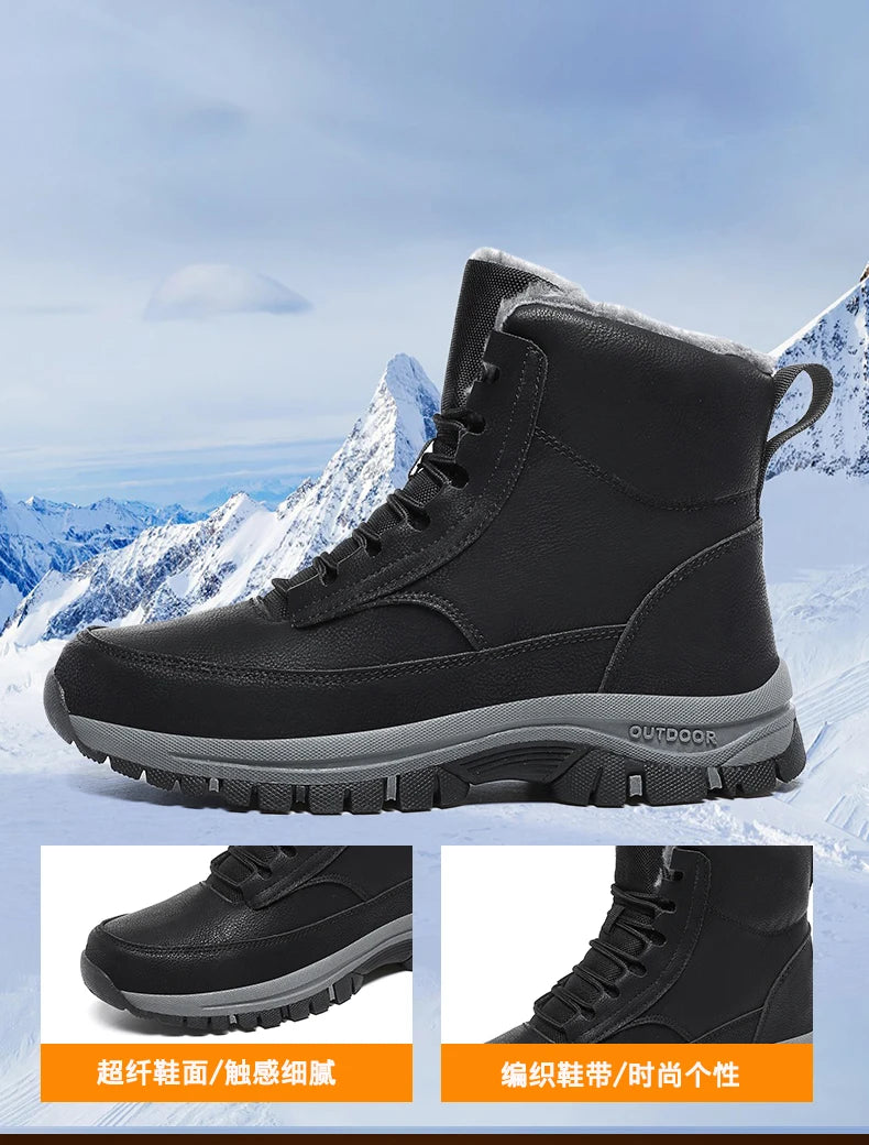 2024 Mens Sneakers Cotton Shoes Winter Plush Trekking Shoe TPR Shoes Non-slip Ankle Boots Waterproof Leather Warm Snow Boots Men