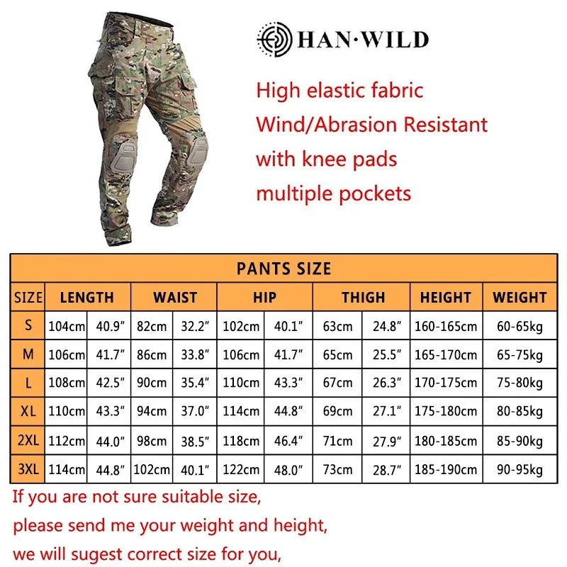 G3 Combat Pants with Pads Elastic Military Pant Tactical Gear Army Camo Outdoor Tactic Airsoft Cargo Casual Work Trouser