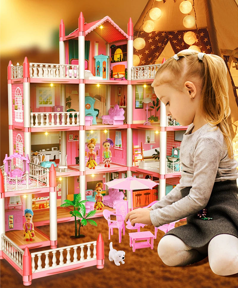 Children Montessori House 3d Assembled Lighting Diy Manual Doll House Villa Set Princess Castle Girl's Puzzle Toy Birthday Gift