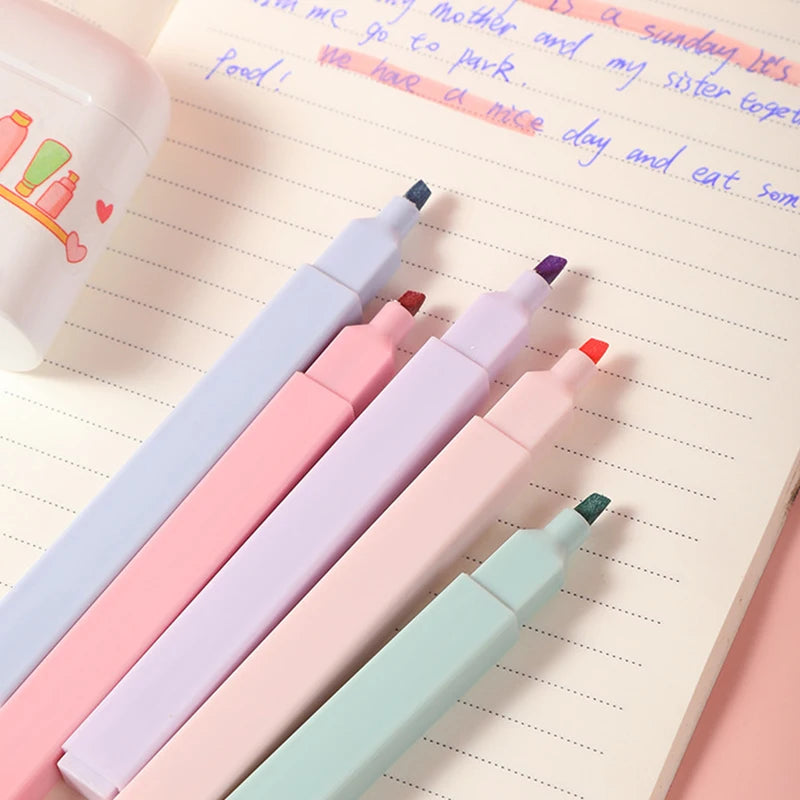 Fluorescent Highlighter Pens Double Headed Pastel Highlighters Stationary Supplies Kawaii Colored Markers Pens