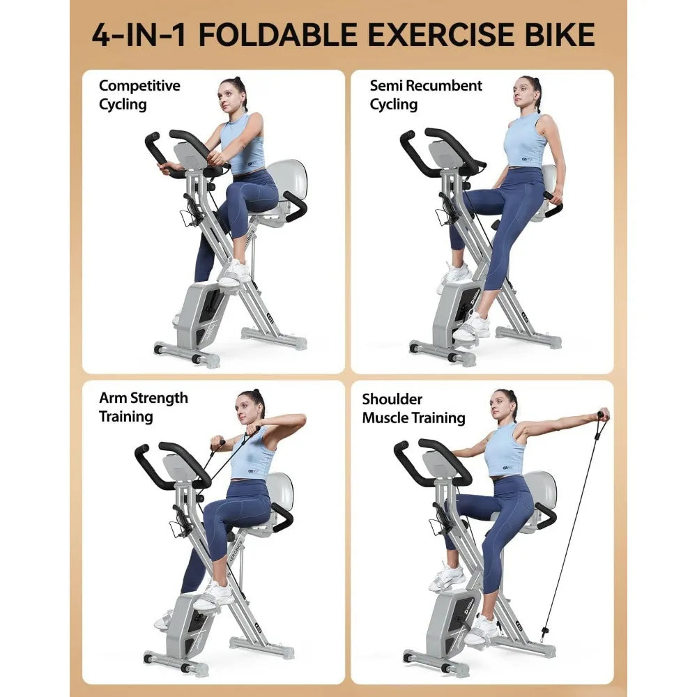 Folding Fitness Gym Machine, Upright Indoor Bike, Magnetic X-Bike with 8 levels of adjustable resistance