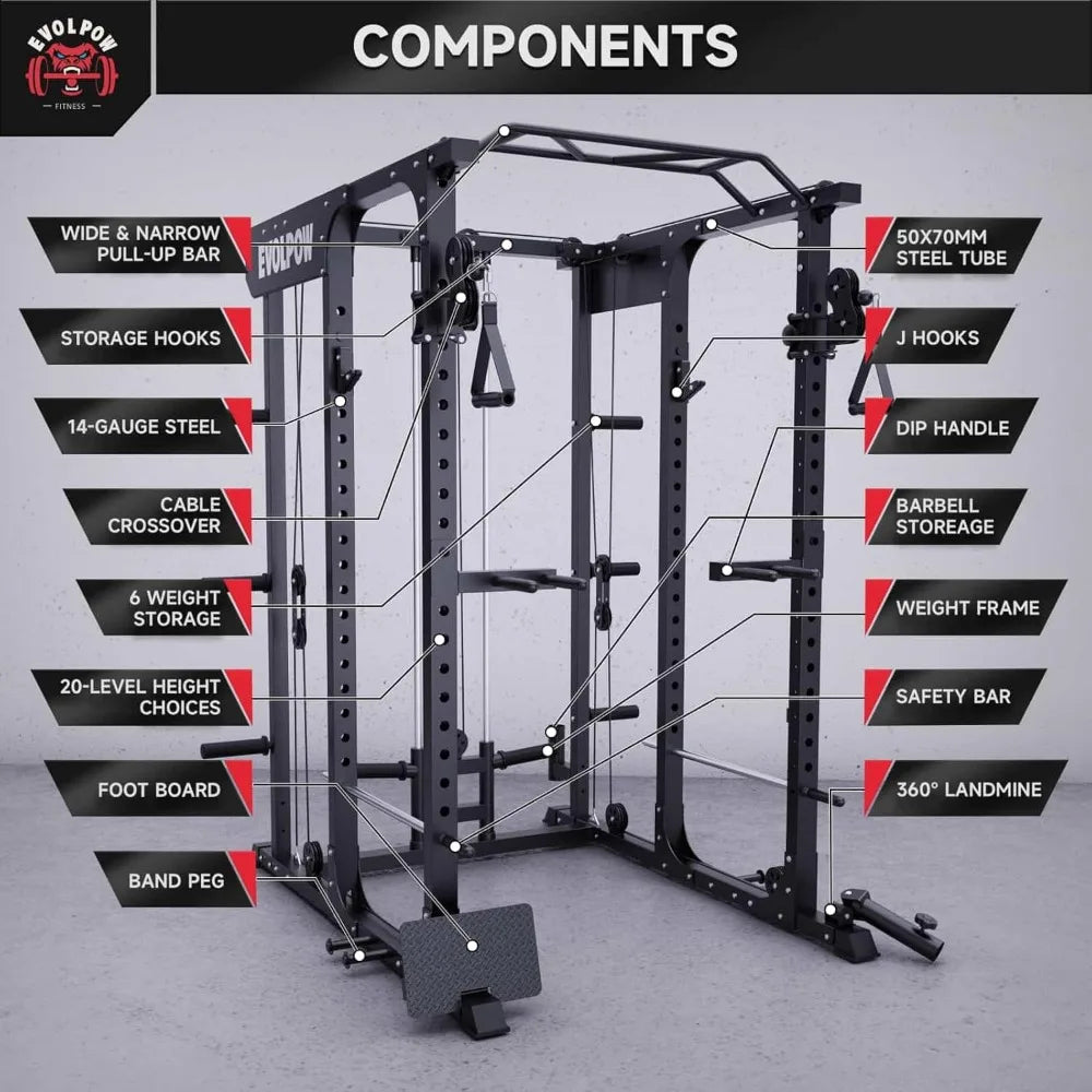 Power Cage Squat Rack P3A with Pulley System and Extra Weight Storage Rack