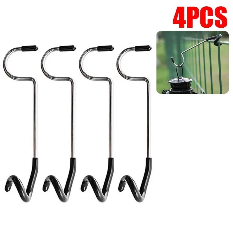 1/2/4Pcs Stainless Steel Light Stand Holder Hook Portable Tent Pole Lamp Hanger Hunting Fishing Lantern Hanger Outdoor Accessory