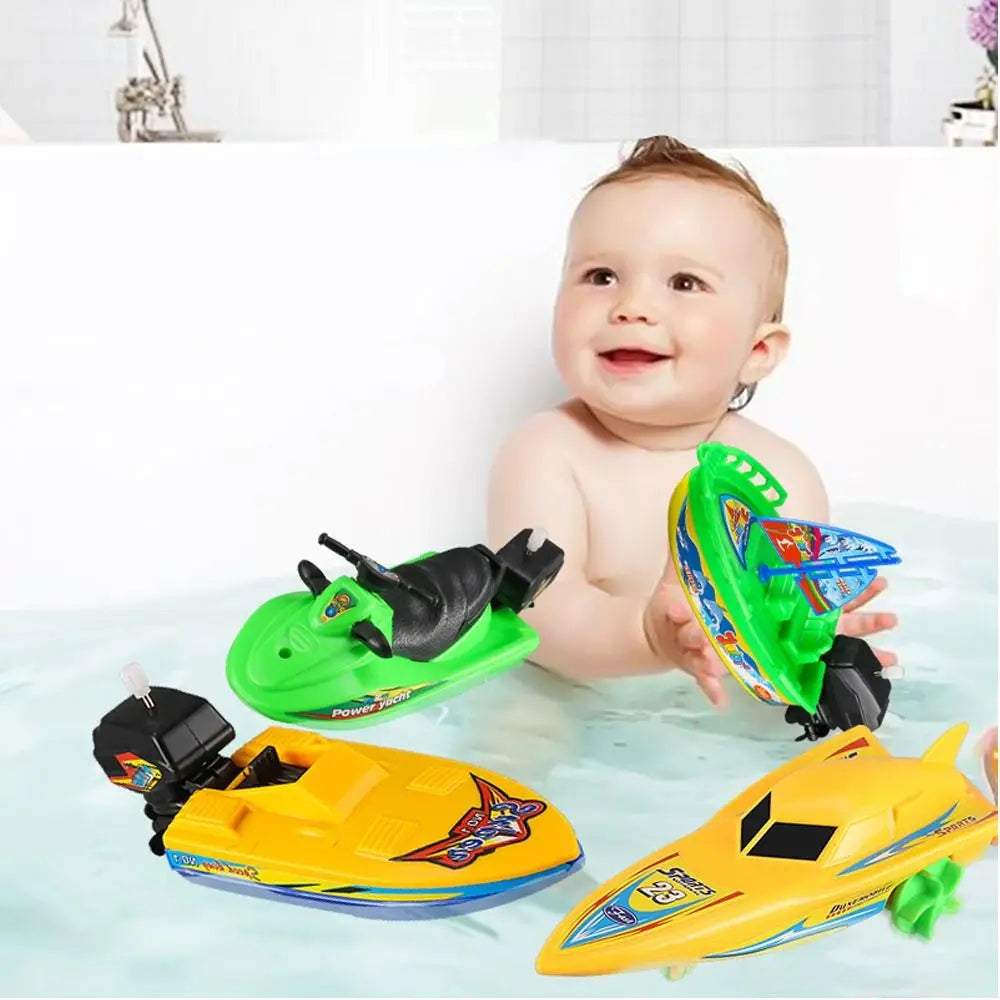 Mini Ship Shower Bath Toy Motorboat Clockwork Wind Up Toy Float in Water Kid Toys Speed Boat Ship Toys Summer