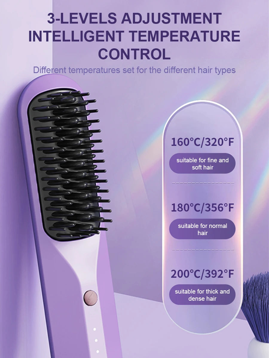 Cordless Electric Hair Brushes Straightener Brush  Heat Comb for Women Travel Portable Dryer and Straightening Brush Styler