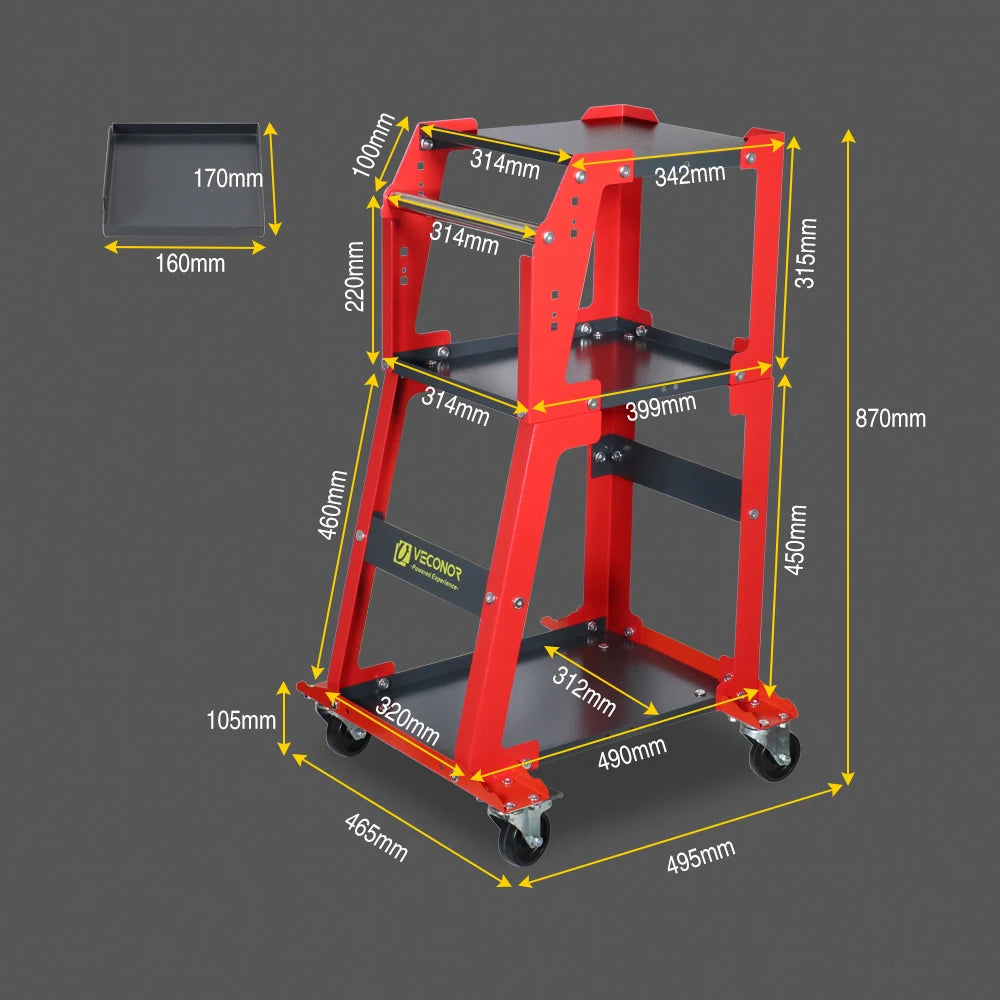 Rolling Tool Cart 440 LBS Capacity Tiered Storage Tool Cabinet for Car Fuel Injector Cleaner Tester Cleaning Machine