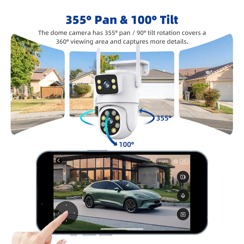 Tuya 4MP Dual Lens Battery Solar WiFi Full HD Dual Screen Human Motion Tracking Outdoor Security Surveillance Protection Camera