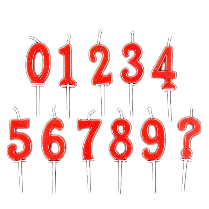 1Pc Number Candles Red Number 0-9 Question Mark Birthday Anniversary Smokeless Candles Cake Topper Decoration Party Supplies