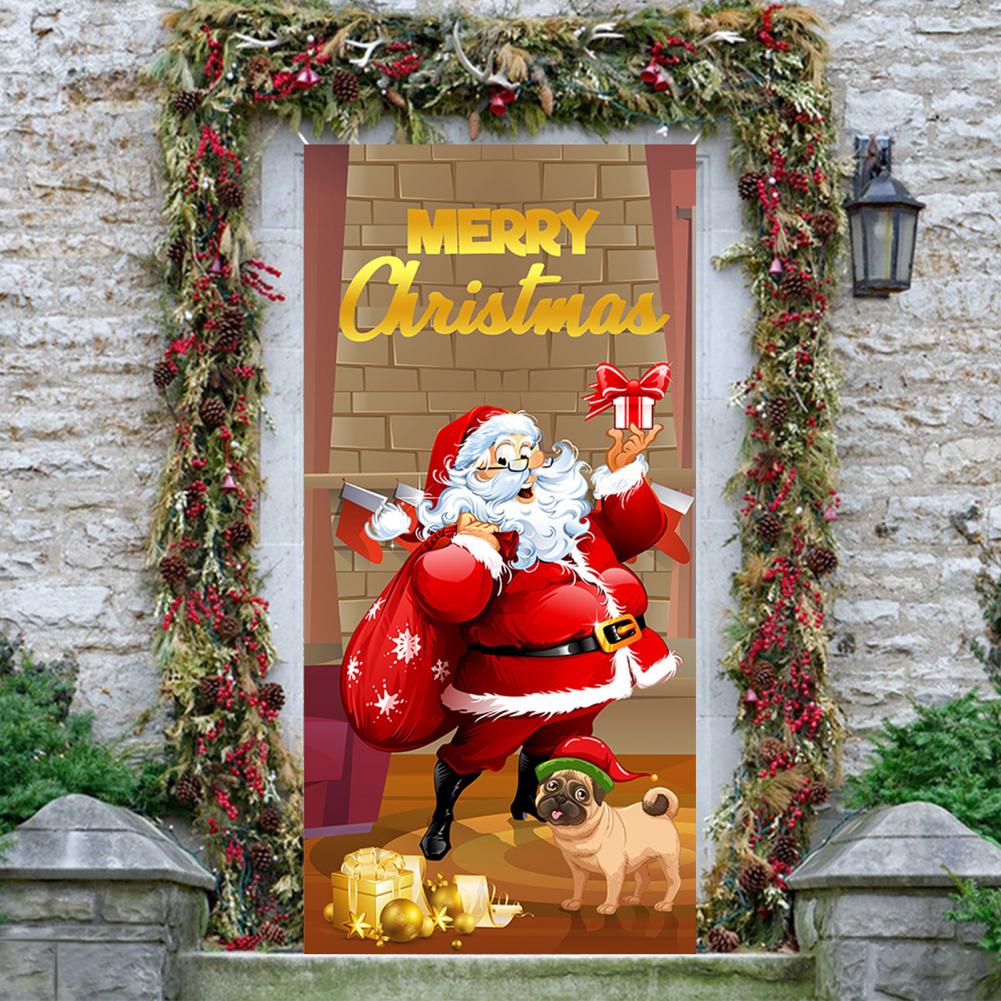 Christmas Door Christmas Door Cover Dog Xmas Tree Gift Decor Outdoor Photo Door Curtain Creative Christmas Hanging Cloth Blanket