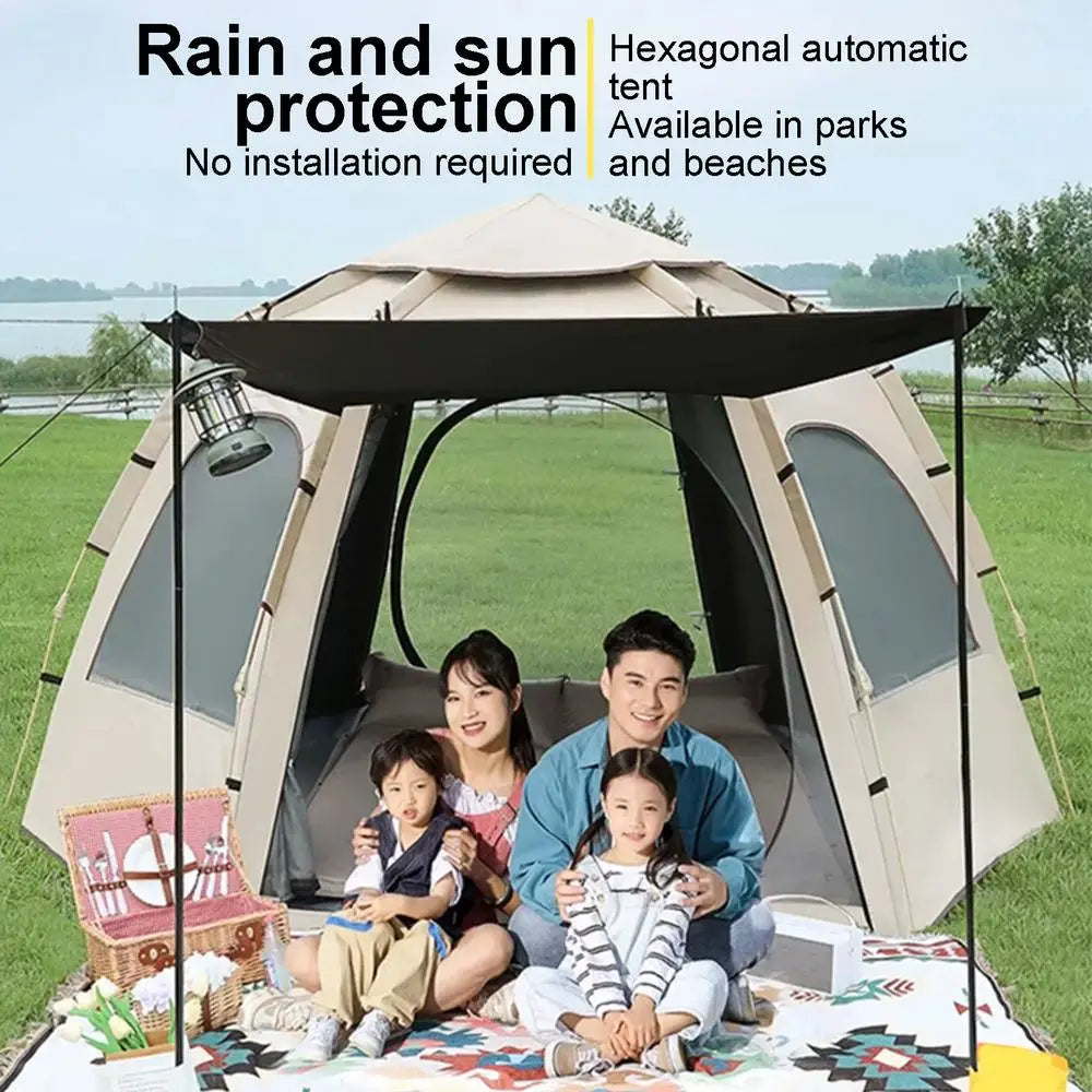 Camping Automatic Tent With Windows Waterproof Pop Up Dome Tent Portable 5-8 Person hexagonal tent with Canopy for camping