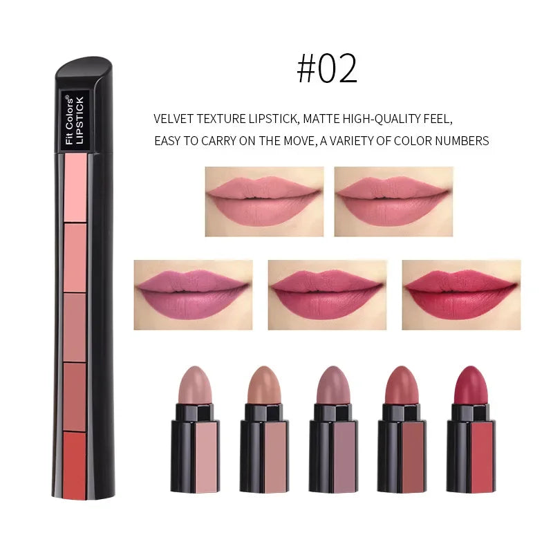 5 in 1 Lipstick Set Lightweight Matte Velvet Long Lasting Combination Lipstick Nourish Moisturizing Professional Lip Makeup