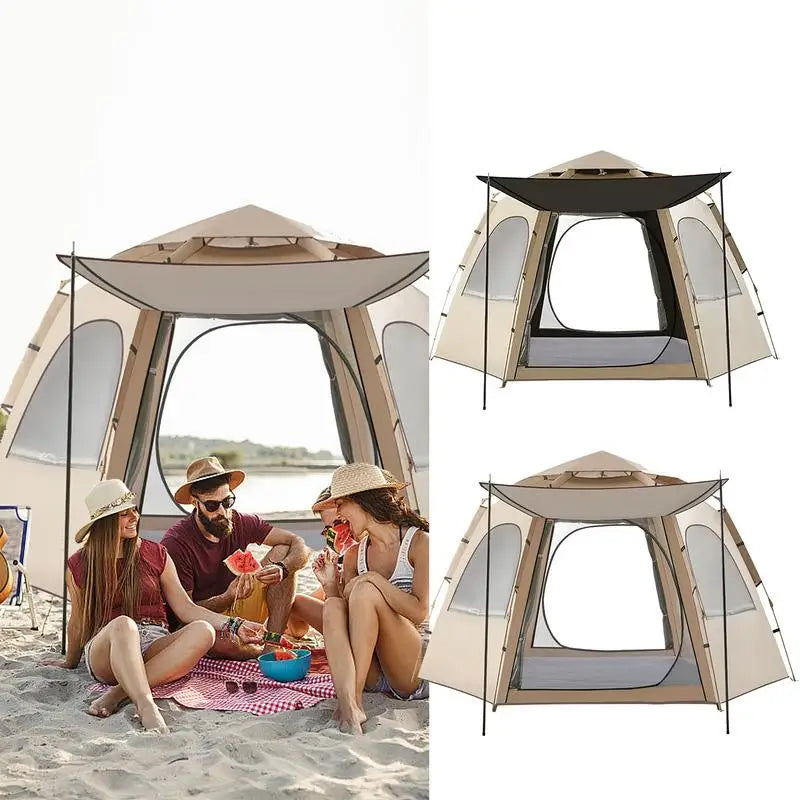 Camping Automatic Tent With Windows Waterproof Pop Up Dome Tent Portable 5-8 Person hexagonal tent with Canopy for camping