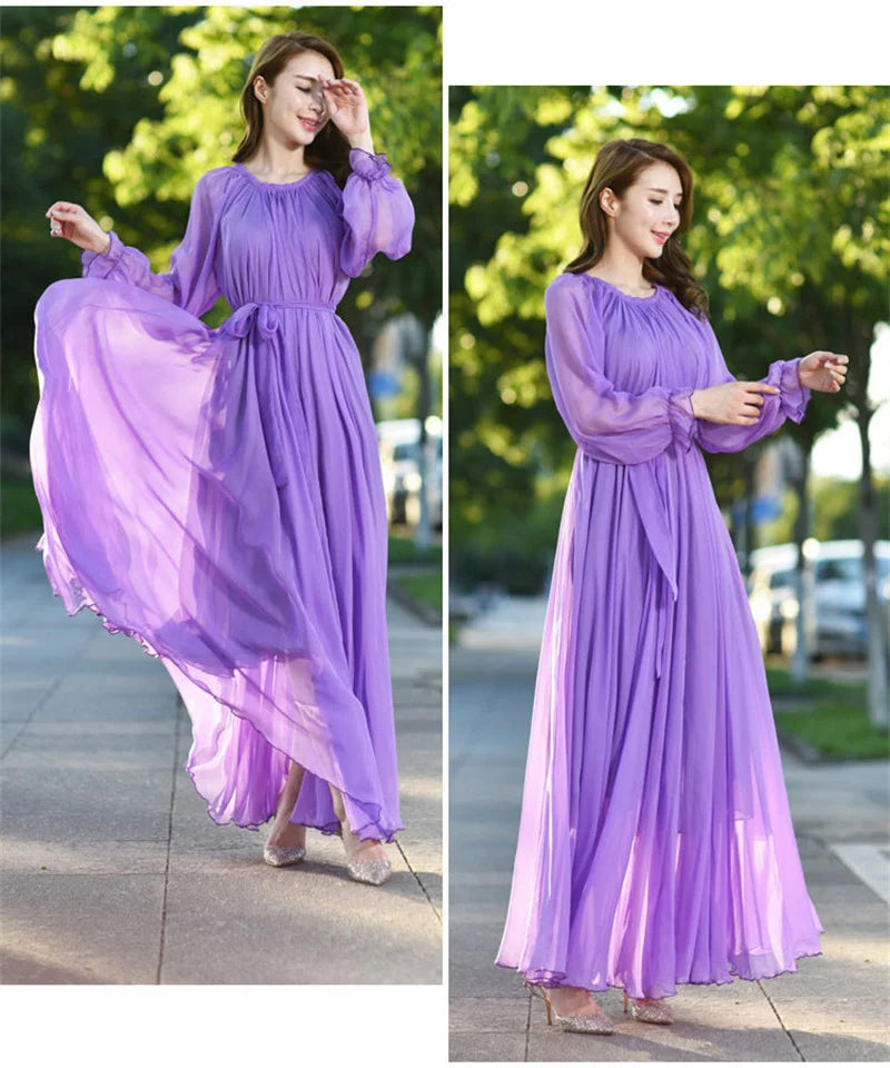 2024 Maxi Dress Women's Sundress Abaya Dubai Chiffon Muslim Dresses New African Turkey Islam Kaftan Robe Long Dresses Vestidos