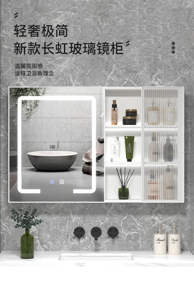 Bathroom Wall Cabinet Mirror Makeup Medicine Cabinet Wall Mounted Bathroom LED Mirror with Storage Cabinet with Vanity Mirror