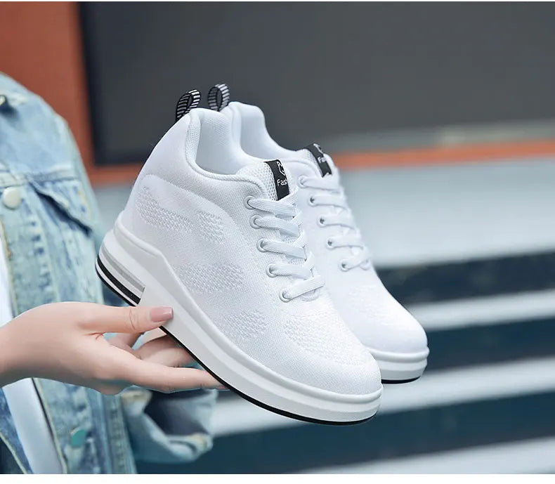 Women Shoes Breathable 5CM Platform Casual Outdoor Lightweight Fashion Mesh For Walking Fitness Black Tenis Feminino Flats