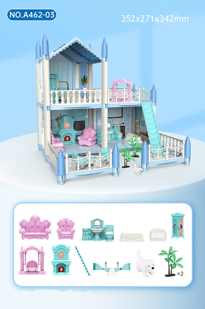 Doll Houses 3D Assembled DIY Miniatures Dollhouse Accessories Villa Princess Castle with LED Light Girl Birthday Gift Toy House