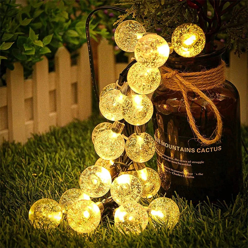 Solar String Lights Outdoor 200 Led Crystal Globe Lights Waterproof Solar Festoon Fairy Light for Garden Christmas Outdoor Decor