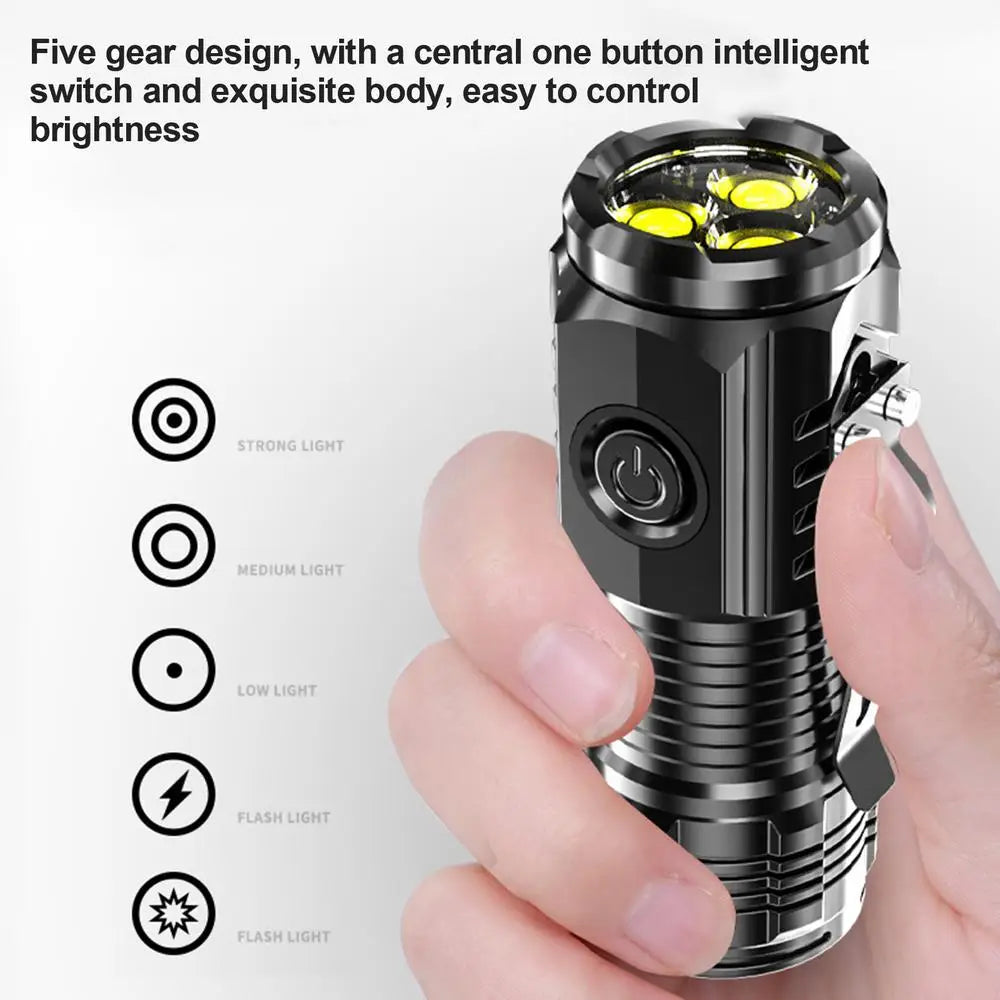 Three-Eyed Small Flashlight Strong Light Type-C Rechargeable Flashlight Super Bright Outdoor Lighting Flash Lights Long-Range