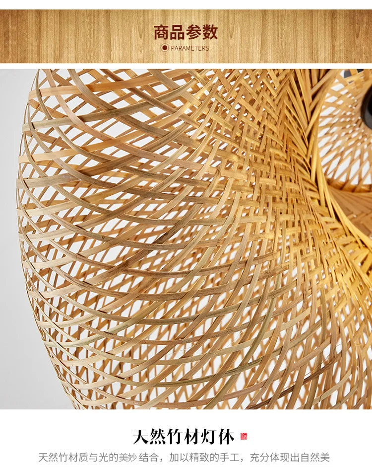 ZK30 Bamboo Weaving Chandelier Lamp 60/50/40cm Hanging LED Ceiling Light Pendant Lamp Fixtures Rattan Woven Home Bedroom Decors