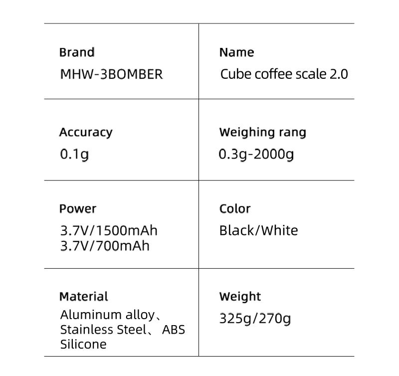 MHW-3BOMBER official Digital Kitchen Scale LED Display Professional Electronic Coffee Scale Home Barista Accessories