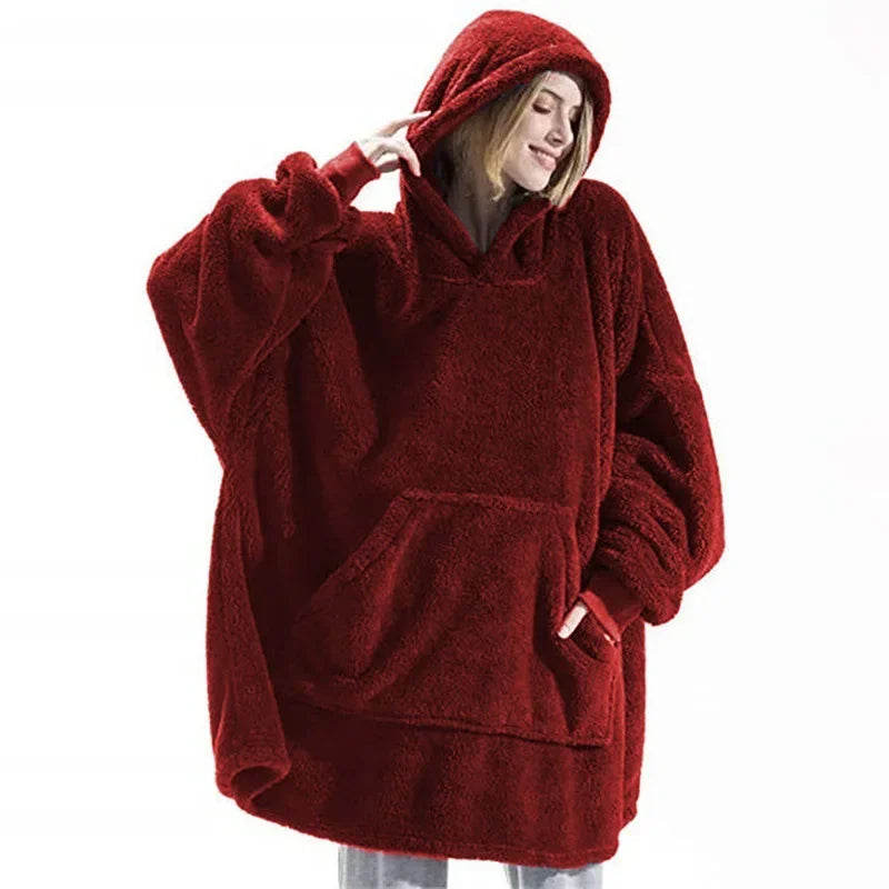 Winter Comfortable Loose Double-faced Fleece Hoodie Blanket Men/Women Oversized Thick Homewear Thick Fleece Giant Blanket Hoodie