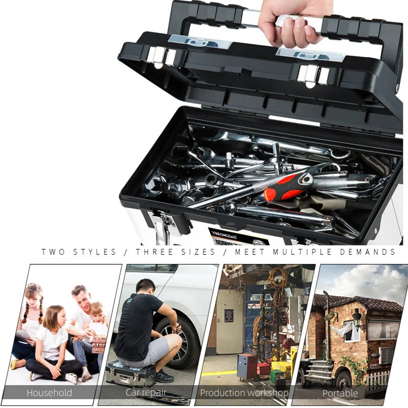 Stainless Steel Tool Box Large Toolbox Protable Tool Organizer For Mechanics Empty Tool Suitcase Electrician Tool Storage Box