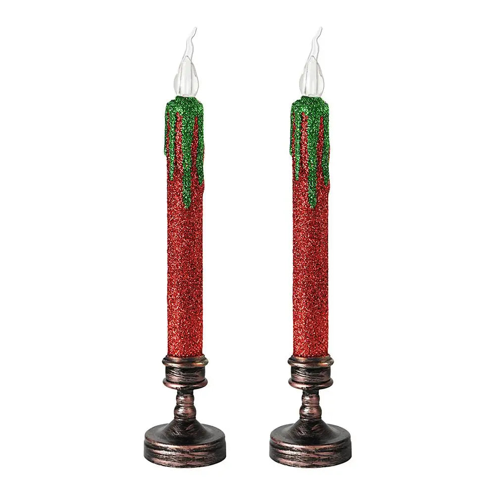 2pcs Halloween Decor Flameless Candles Halloween Candles LED Lighted Lamp Taper Candle Vampire Tears Black Candles With Bases