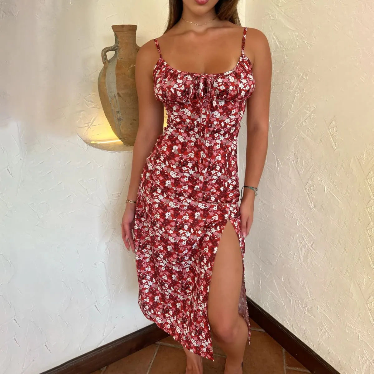 Floral Summer Dress for Women Camisole Womens Dresses Sleeveless Backless High Waist Long Dresses Casual Lady Holiday Vestidos