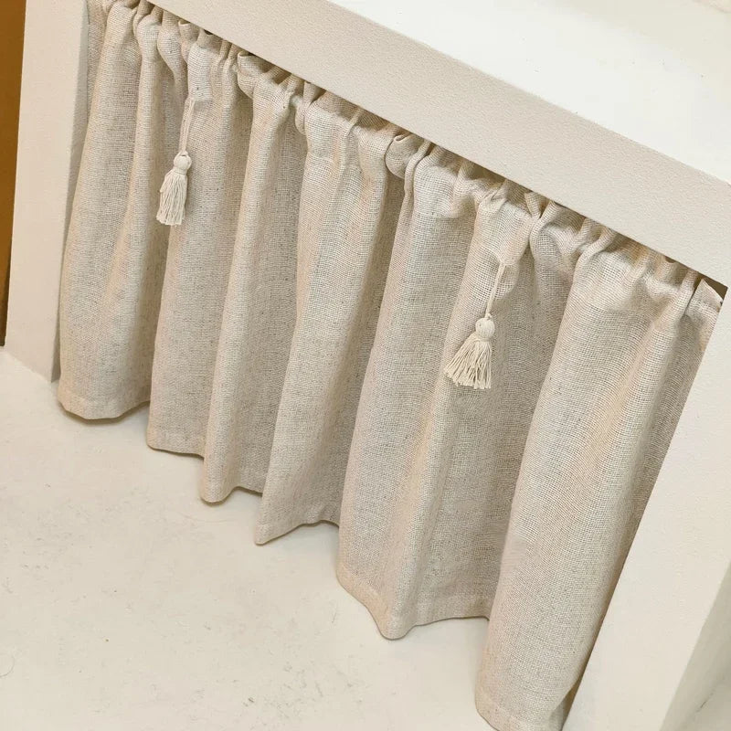 Kitchen Curtains Handmade Cotton Linen Short Curtain Tassels Window Valance Cafe Curtain Tiers for Farmhouse Bedroom Rod Pockets