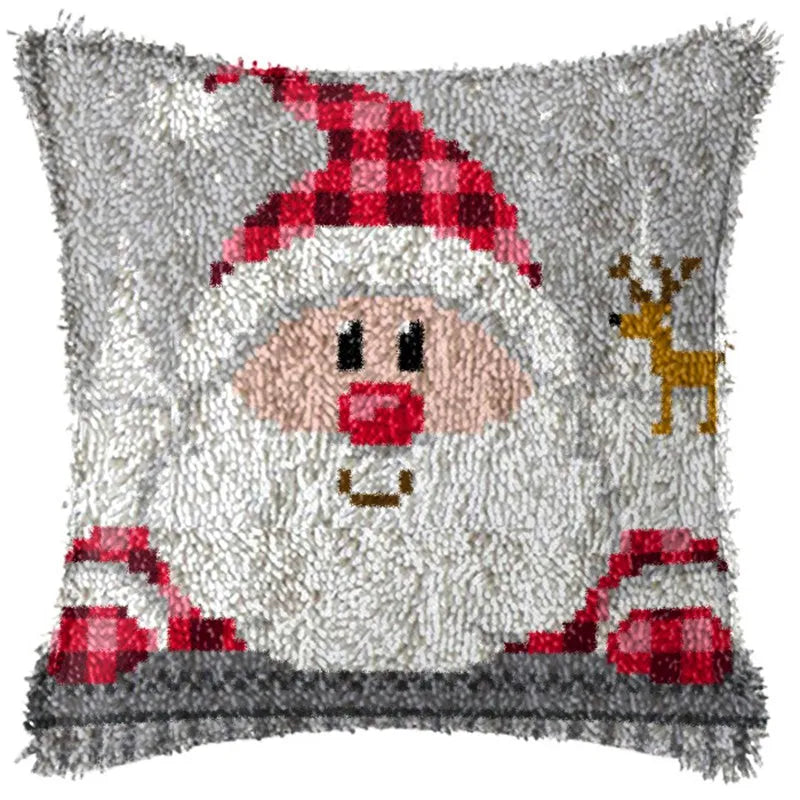 Snowman Elk Christmas Latch Hook Kits Smyrna Pillowcase Knot Pillow Package Latch Hook Kit Set For Needlework Embroidery Cushion